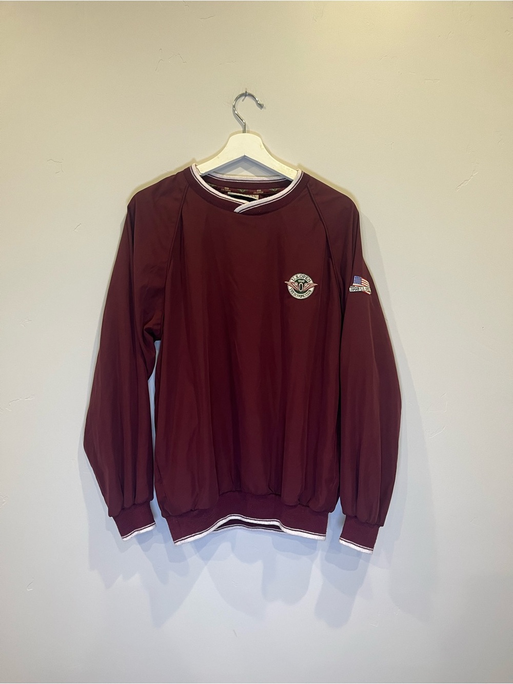 Slazenger Maroon Long Sleeve Crewneck with Sleeve Patch US Open 1988